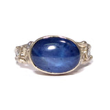Leafy Gold Engagement Band with Blue Star Sapphire & Diamonds Ring
