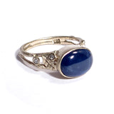 Leafy Gold Engagement Band with Blue Star Sapphire & Diamonds Ring