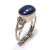 Leafy Gold Engagement Band with Blue Star Sapphire & Diamonds Ring