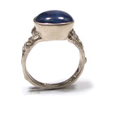 Leafy Gold Engagement Band with Blue Star Sapphire & Diamonds Ring