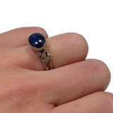 Leafy Gold Engagement Band with Blue Star Sapphire & Diamonds Ring