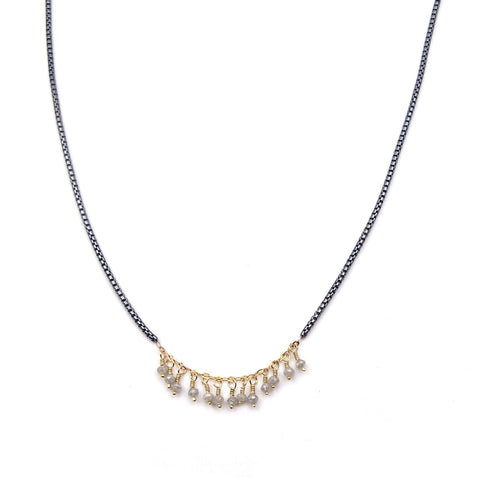 Blackened Silver, Gold, & Rough Diamond Necklace