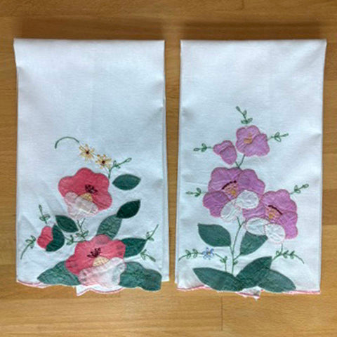 Two Applique Linen Hand Towels