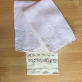 Vintage Pink & Yellow Embroidered Linen Hand Towels
