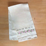 Vintage Pink & Yellow Embroidered Linen Hand Towels