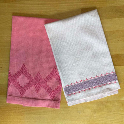 Two Vintage Pink Cotton Hand Towels