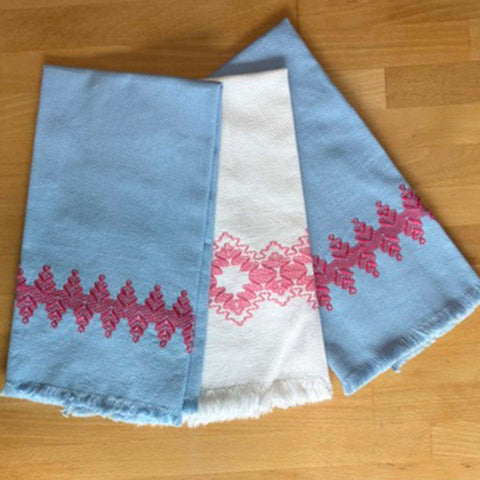 Three Cotton Hand Towels with Pink Embroidery