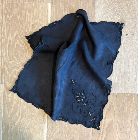 Vintage Madeira Cutwork Black Linen Napkins
