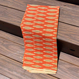 Cotton Ikat Handwoven Fabric: Orange with Cream & Black