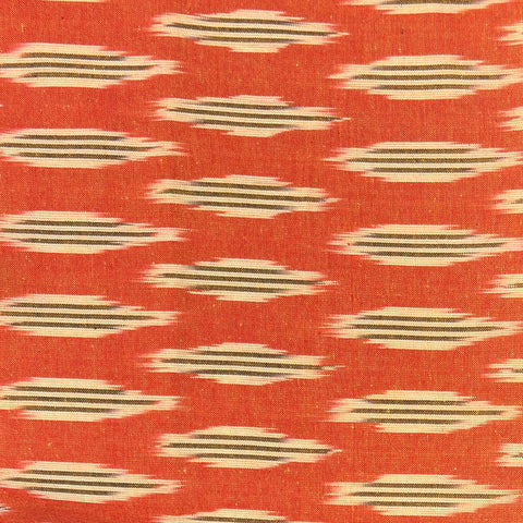 Cotton Ikat Handwoven Fabric: Orange with Cream & Black