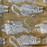 Cotton Block Print Fabric: Mustard with Tigers