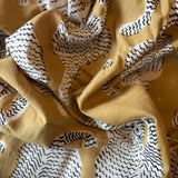 Cotton Block Print Fabric: Mustard with Tigers