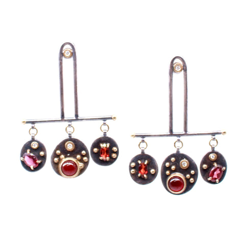 Collection Earrings with Three Garnet & Diamond Dangles
