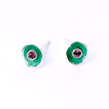Green Enamel Stud Earrings with Pink Tourmaline