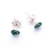 Green Enamel Stud Earrings with Pink Tourmaline