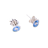 Light Blue Enamel Stud Earrings with Diamonds