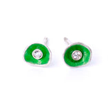 Emerald Green Enamel Stud Earrings with Diamonds