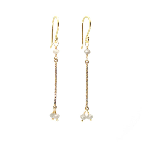 Stardust Stick Earrings with Diamond Beads
