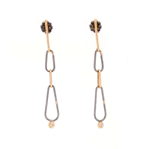 Bar & Chain Dangly Diamond Earrings