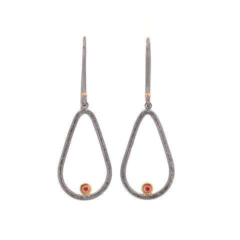 Teardrop dangly Earrings with Red Sapphires