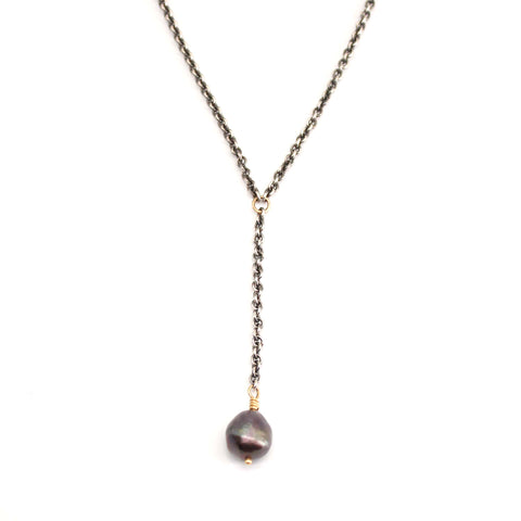 Black Pearl "T" Necklace