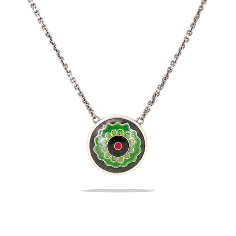 Green Mandala Enamel Necklace