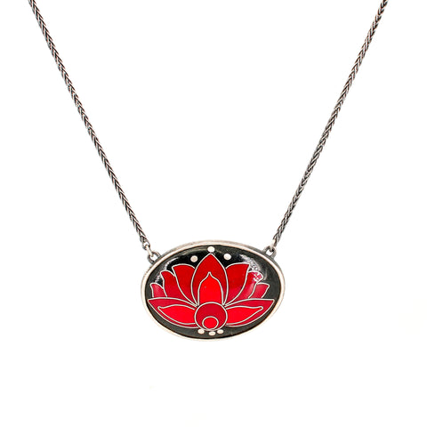 Red Lotus Enamel Necklace