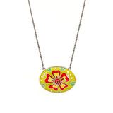 Yellow and Red Flower Enamel Necklace
