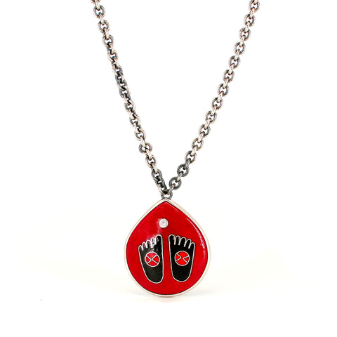 Mindful Feet Red Enamel Necklace