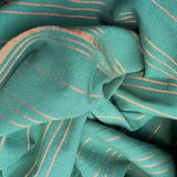 Cotton Handloom Fabric: Green with Gold Zari Stripes
