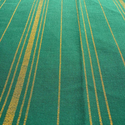 Cotton Handloom Fabric: Green with Gold Zari Stripes