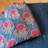 Silk /Cotton Blend Fabric: Blue with Tiny Pink Flowers