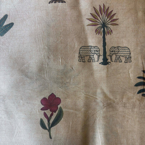 Silk /Cotton Blend Fabric: Elephants and Palms