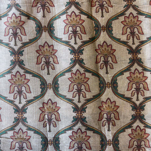 Silk /Cotton Blend Fabric: Green & Red Floral Motif
