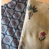 Silk /Cotton Blend Fabric: Green & Red Floral Motif