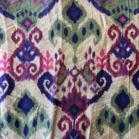 Silk /Cotton Blend Fabric: Printed Deep Purple & Green Ikat