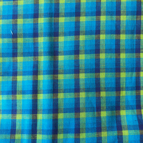 Cotton Handloom Fabric: Blue & Green Checks