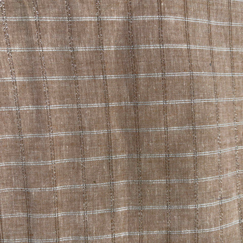 Cotton Handloom Fabric: Beige Checks with Gold & Silver Zari