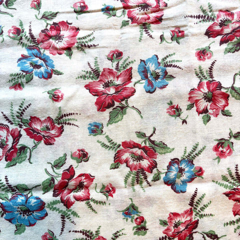 Vintage Cotton Feedsack: Soft Red & Blue FlowersFlowers