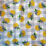 Vintage-Inspired Cotton Fabric: Yellow Flowers on Blue Ginham