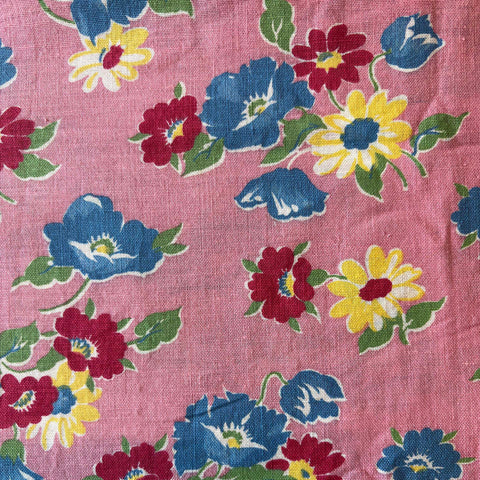 Vintage Cotton Feed Sack: Pink with Colorful Flowers