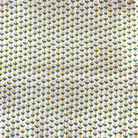 Vintage-Inspired Cotton Fabric: Yellow & Green Floral