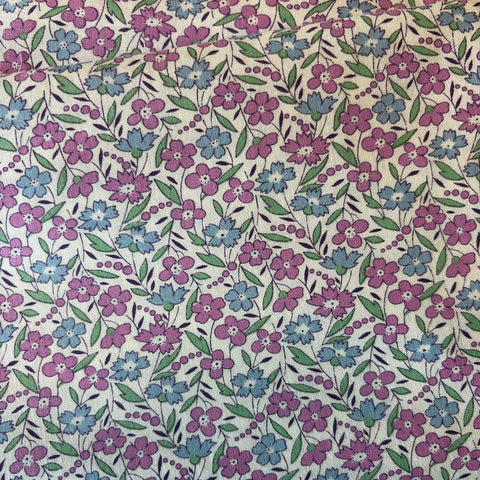 Vintage-Inspired Cotton Fabric: Purple & Blue Flowers
