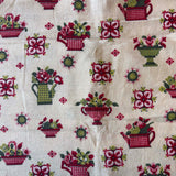 Vintage Cotton Indian Head Cloth: Flowers & Watering Cans