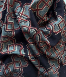 Cotton Ajrak Fabric Yardage: Brown, Yellow & Blue Geometric