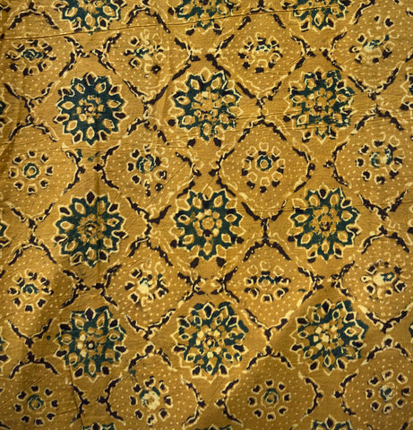 Cotton Ajrak Fabric Yellow Yardage