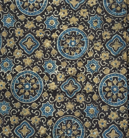 Cotton Ajrak Fabric Persian Stars Circle Tiles Yardage