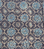 Cotton Ajrak Fabric Brown with Blue Yardage