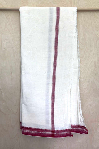 Cotton Khadi: Cream with Red Border