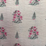 Pink/Green Flowers and Leaves on Silk & Cotton Blend